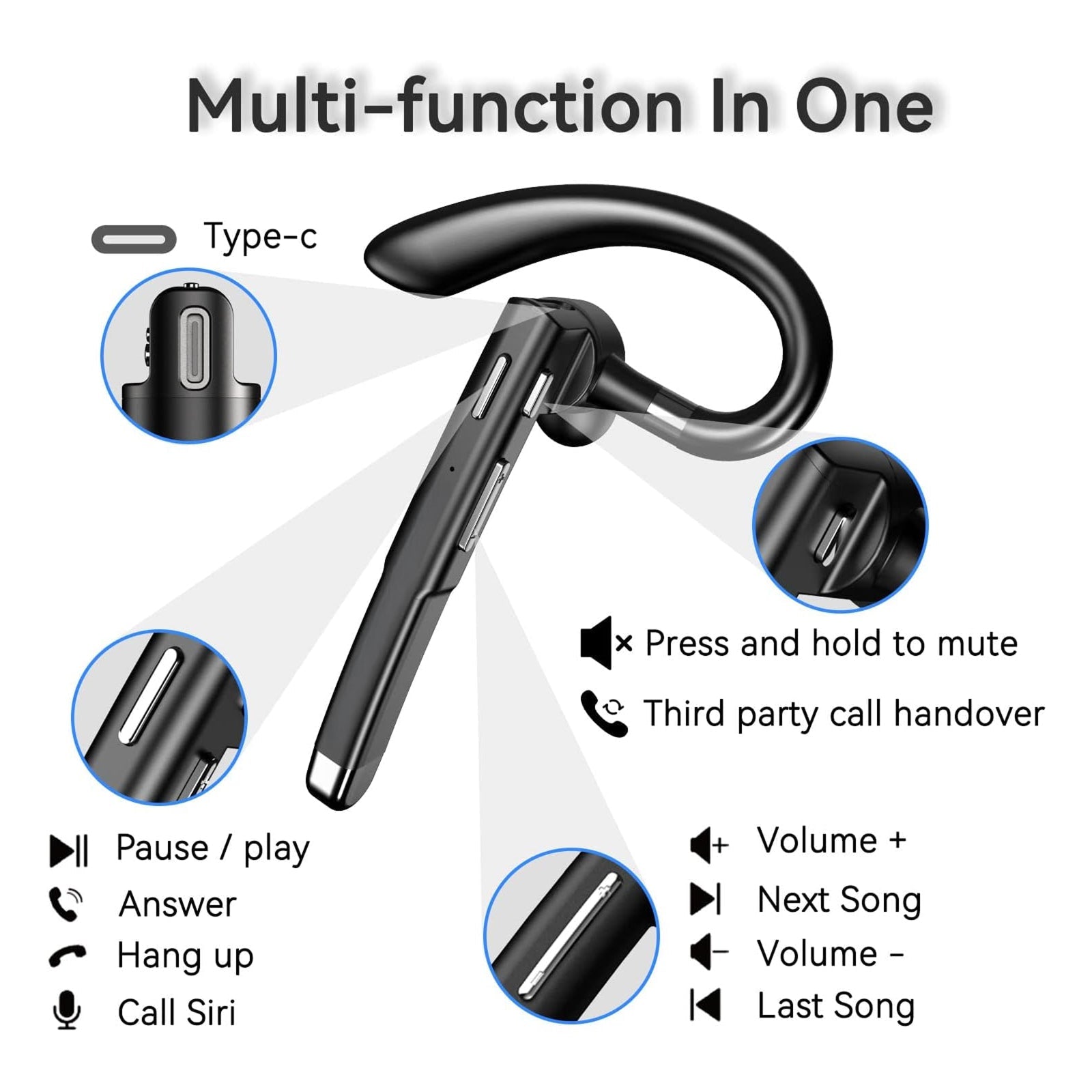 EzyTalux Bluetooth Headset For Cell Phone