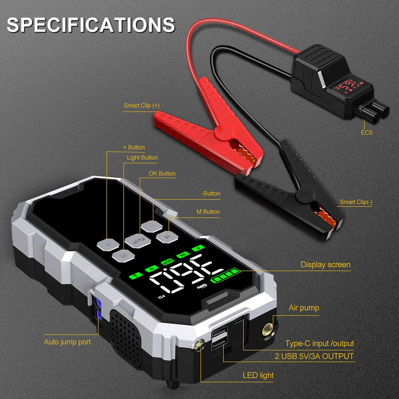 PumAirex Portable Car Jump Starter With Air Compressor