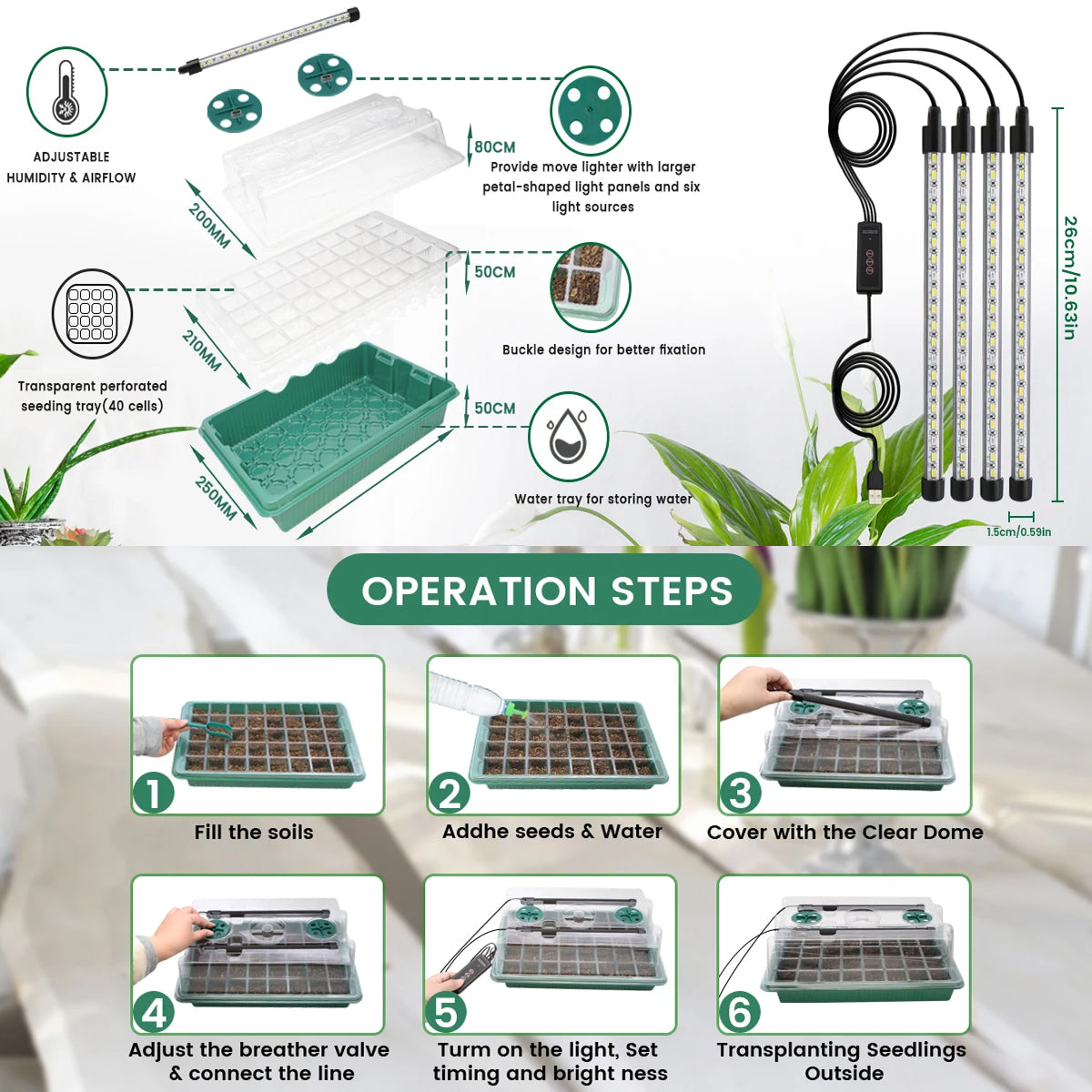 Sprotiex Seed Starter Tray with Grow Light